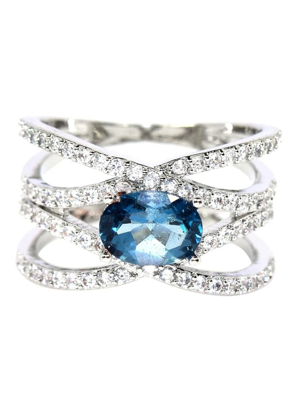 Stunning 1.50 CT London Blue Topaz Statement Ring 925 Sterling Silver Sz 6.5